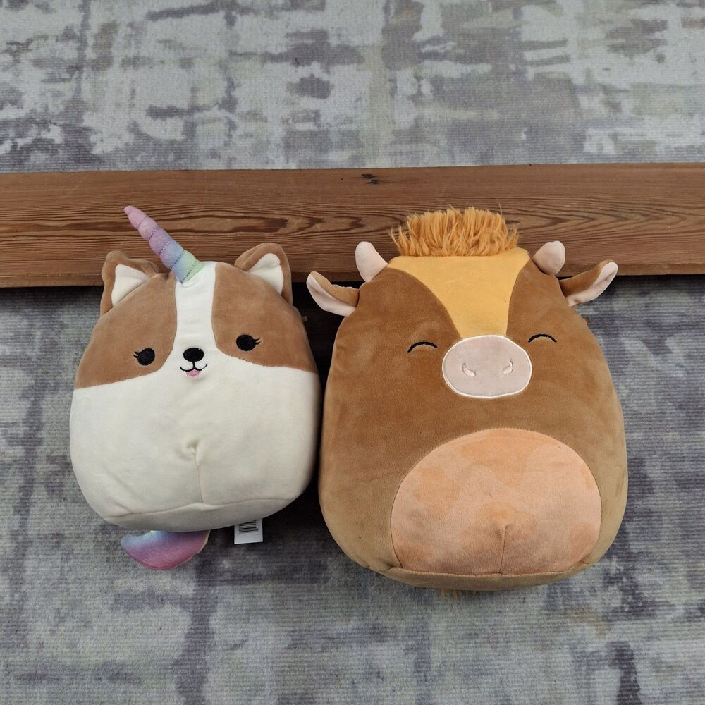 Squishmallow Lot 2 Shep Highland Cow Bull Marceline Corgicorn Unicorn Plush